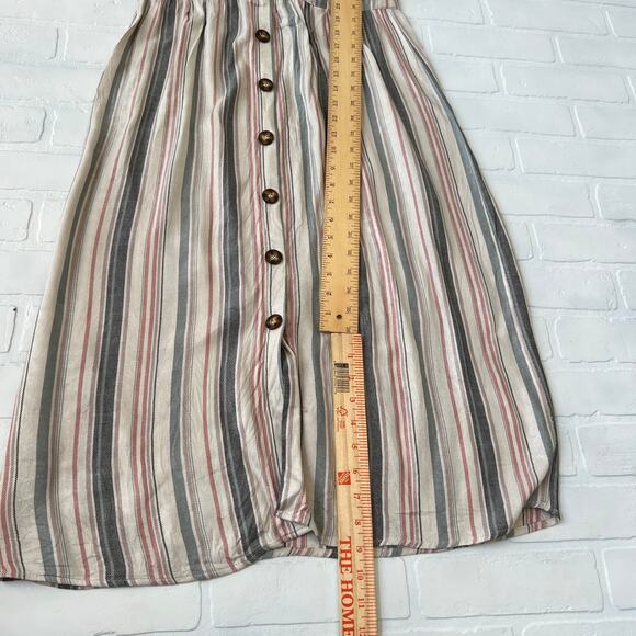 Mimi Chica Beige Multi Colored Striped Tie Front Button Down midi Dress-sz L - Picture 5 of 6